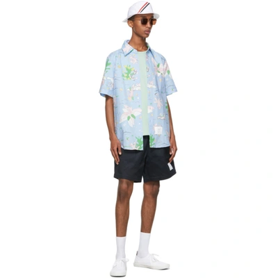 Shop Thom Browne Blue Graphic Print Straight-fit Short Sleeve Shirt In 480 Light B