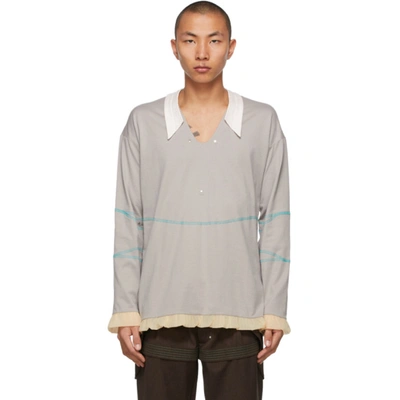 Shop Kiko Kostadinov Grey Norman Armour Long Sleeve Polo In Beige/ppink