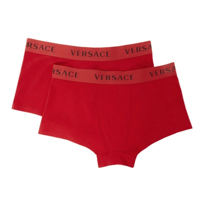 Shop Versace Two-pack Red Logo Trunk Boxers In A1203 Red