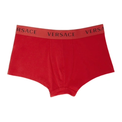 Shop Versace Two-pack Red Logo Trunk Boxers In A1203 Red