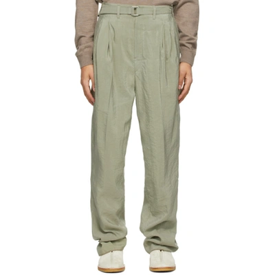 Lemaire Pleated Dry Silk Blend Pants W/ Belt In 609 Sage | ModeSens