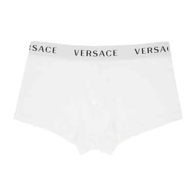 Shop Versace Two-pack White Logo Band Boxer Briefs In A94z Whtwht