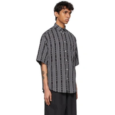 Shop Balenciaga Black & Grey Logo Stripe Pyjama Short Sleeve Shirt In 1269 Dk Gre