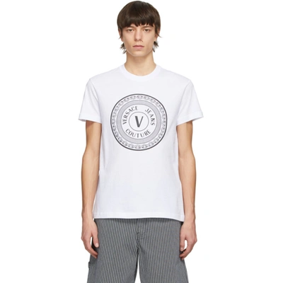 Shop Versace Jeans Couture White V Emblem T-shirt In E003 White