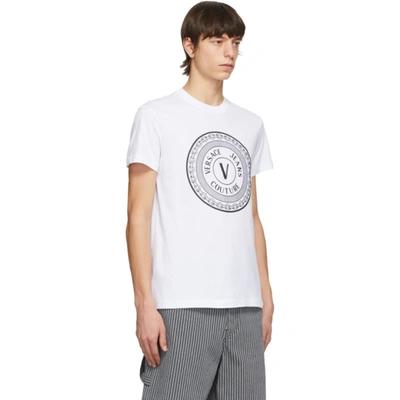 Shop Versace Jeans Couture White V Emblem T-shirt In E003 White