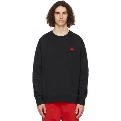 Nike Club Crew Neck Sweatshirt In Black And Red | ModeSens