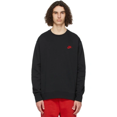 Shop Nike Black & Red Sportswear Club Sweatshirt In Blk/uni Red