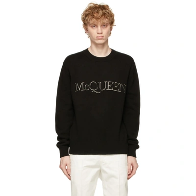 Shop Alexander Mcqueen Black Embroidered Logo Sweatshirt In 1011 Black/black/whi