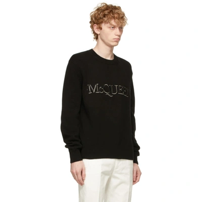 Shop Alexander Mcqueen Black Embroidered Logo Sweatshirt In 1011 Black/black/whi