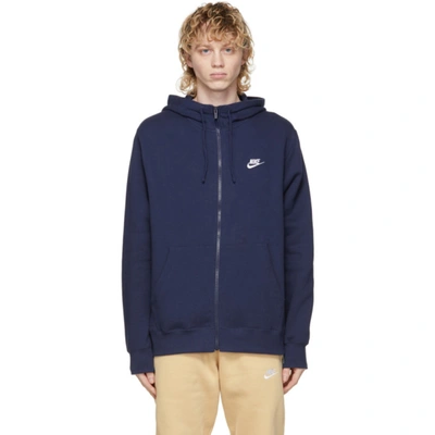 Shop Nike Navy Nsw Full-zip Club Hoodie In 410 Midnigh