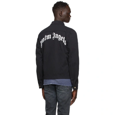 Shop Palm Angels Black Denim Workwear Logo Jacket In Black/white