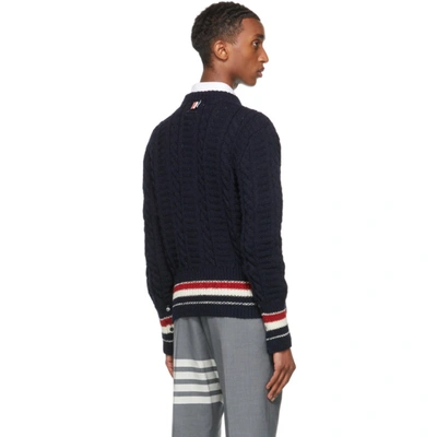 Shop Thom Browne Navy Donegal Filey Cable Rwb Stripe Sweater In 415 Navy