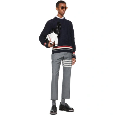 Shop Thom Browne Navy Donegal Filey Cable Rwb Stripe Sweater In 415 Navy