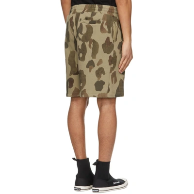 Shop Palm Angels Khaki Camo Curved Logo Lounge Shorts In Military Bl