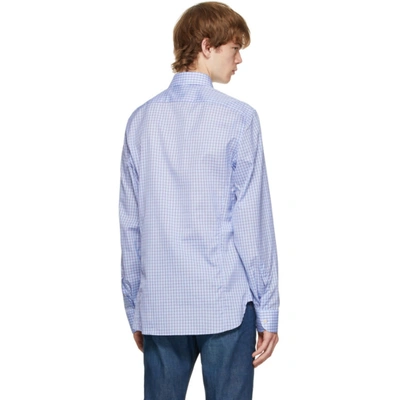 Shop Gucci Blue Mini Check Interlocking G Shirt In 4311 Azure/red/mc/mi