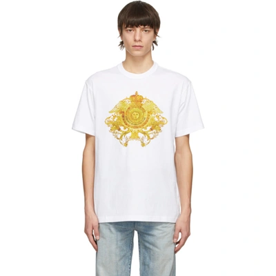 Shop Versace Jeans Couture White Rococo Crystal Motif T-shirt In E003 White