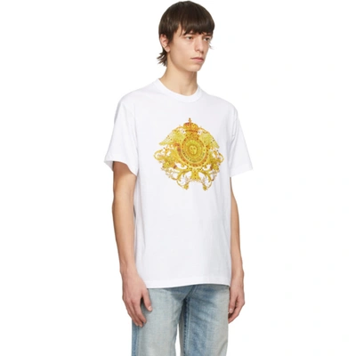 Shop Versace Jeans Couture White Rococo Crystal Motif T-shirt In E003 White
