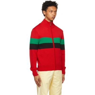 Shop Wales Bonner Red Saint Jones Zip-up Sweater In Red/green/black