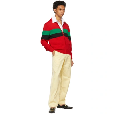 Shop Wales Bonner Red Saint Jones Zip-up Sweater In Red/green/black