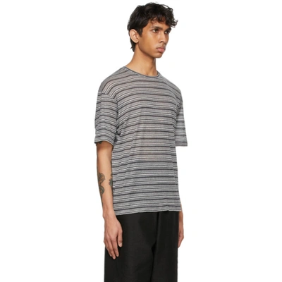 Shop Saint Laurent Grey Striped Surfer T-shirt In 1463 Cgyant