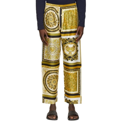 Shop Versace Gold Barocco Mosaic Lounge Pants In 5w060 Whtgl