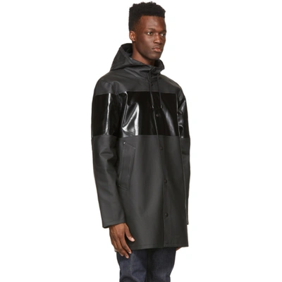 Shop Stutterheim Black Tonal Stripe Stockholm Raincoat In 1005 Blk/op