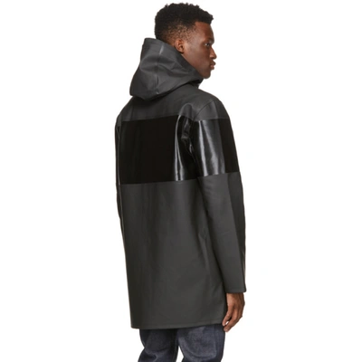 Shop Stutterheim Black Tonal Stripe Stockholm Raincoat In 1005 Blk/op