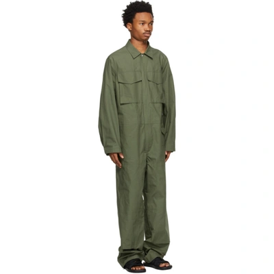 Shop Jil Sander Khaki Workwear Jumpsuit In 308 Dark Green