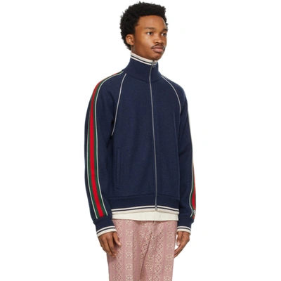 Shop Gucci Navy Cashmere Zip Up Jacket In 4215 Navy/m