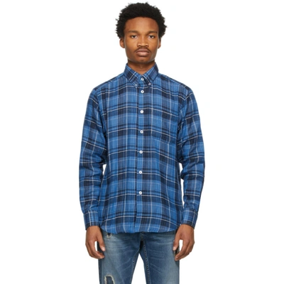 Shop Naked And Famous Blue Check Double-faced Shirt In Drkblucheck