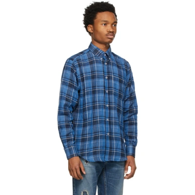 Shop Naked And Famous Blue Check Double-faced Shirt In Drkblucheck