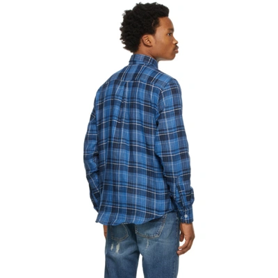 Shop Naked And Famous Blue Check Double-faced Shirt In Drkblucheck