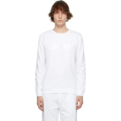 Shop Hugo Boss White Cotton Heritage Sweatshirt In 100 White