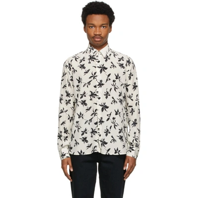 Shop Saint Laurent Off-white & Black Silk Flower Shirt In 9787 Chlblk