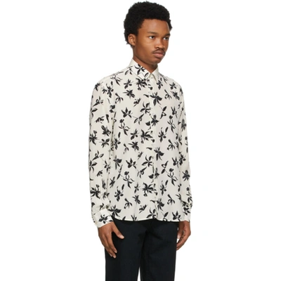 Shop Saint Laurent Off-white & Black Silk Flower Shirt In 9787 Chlblk