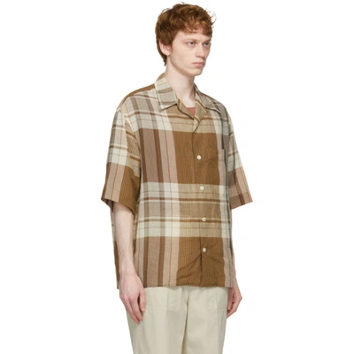 Shop Lemaire Brown Cotton & Linen Short Sleeve Shirt In 122 Lt Yellow/ltblu