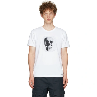 Shop Alexander Mcqueen White Embroidered Skull T-shirt In 9000 White