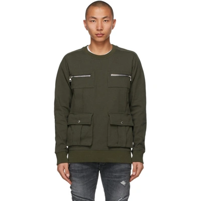 Shop Balmain Khaki Cotton Pockets Sweatshirt In 7ua Kaki