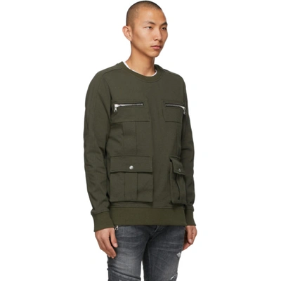 Shop Balmain Khaki Cotton Pockets Sweatshirt In 7ua Kaki