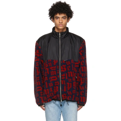 Shop Palm Angels Navy & Red Monogram Pile Jacket In Navy Red