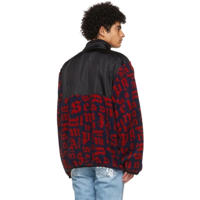 Shop Palm Angels Navy & Red Monogram Pile Jacket In Navy Red