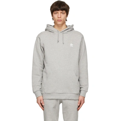 Shop Adidas Originals Grey Trefoil Essentials Hoodie In Med Grey