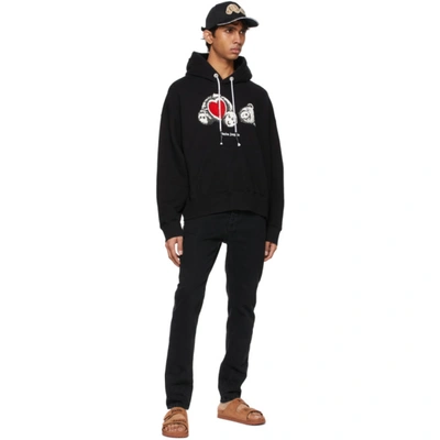 Shop Palm Angels Black Bear In Love Hoodie In Black White