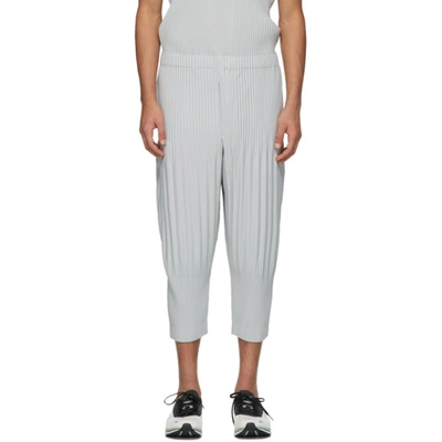 Shop Issey Miyake Grey Cropped Basics Trousers In 11 Light Gr