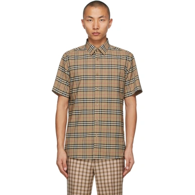 Shop Burberry Beige Check Simpson Short Sleeve Shirt In Archive Bei