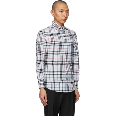 Shop Burberry Blue Poplin Check Logo Appliqué Shirt In Pale Blue Ip Check