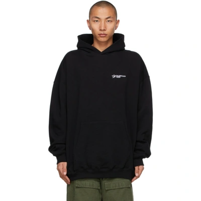 Shop Balenciaga Black Embroidered Logo Large Fit Hoodie In 1070 Black
