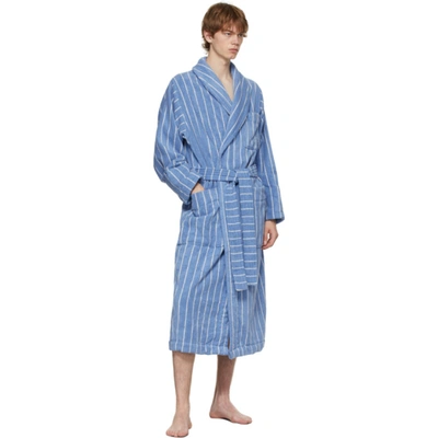 Shop Tekla Blue & White Striped Classic Bathrobe In Marseille (blue Stri