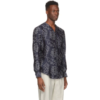 Shop Giorgio Armani Navy & Off-white Silk Jacquard Shirt In Fbwf Print