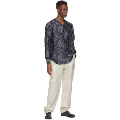 Shop Giorgio Armani Navy & Off-white Silk Jacquard Shirt In Fbwf Print